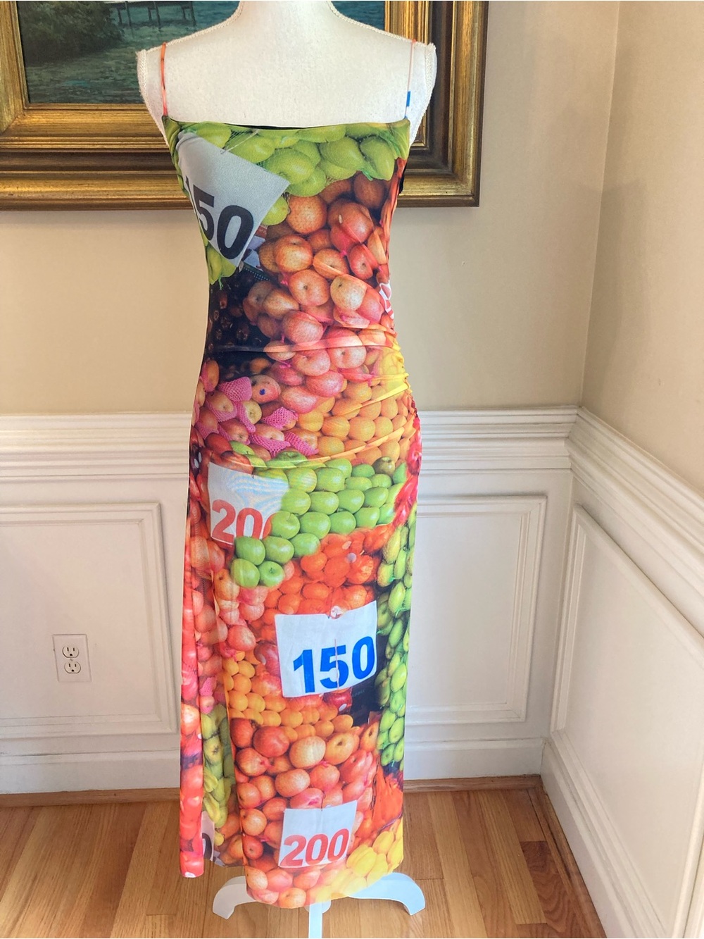ZARA Mesh Colorful Fruit Print Midi Dress NWT